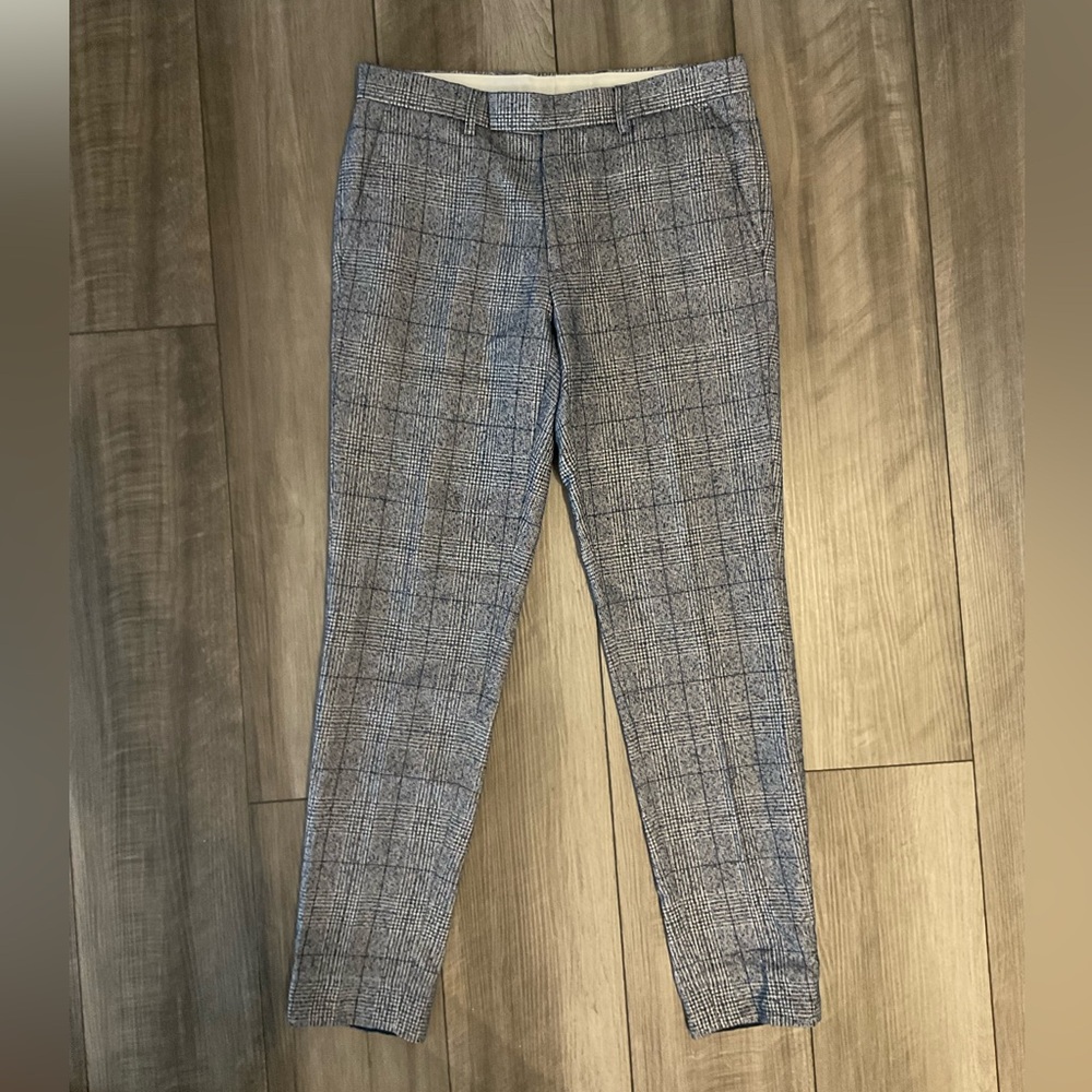 Moss London Skinny Fit Plaid Dress Pants in Blue/Gray